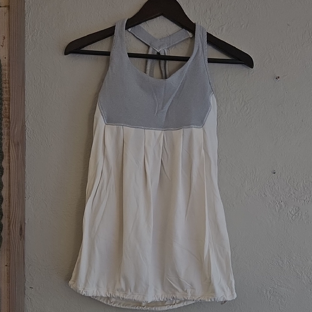 White and gray Lululemon racerback tank top size medium with built-in bra